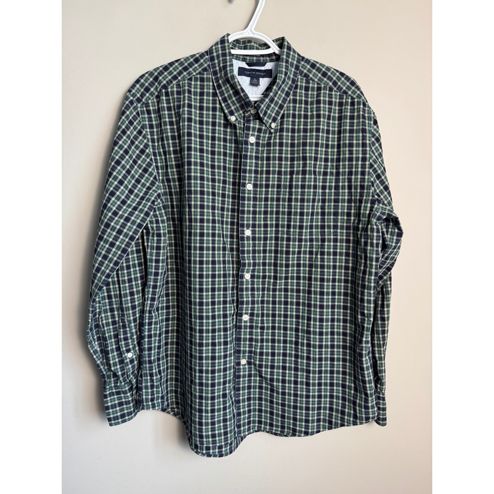 Tommy Hilfiger Mens Green Plaid Button Down Shirt XL Preppy Classic Ivy League